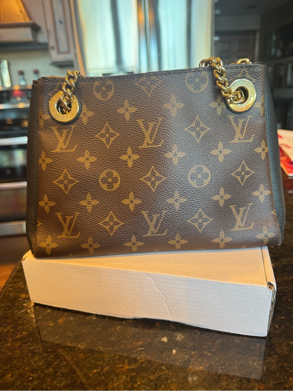 Louis Vuitton Monogram Canvas Shoulder Bag with Gold Hardware - Brown